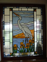 Heron  and Irises Stained glass internal window